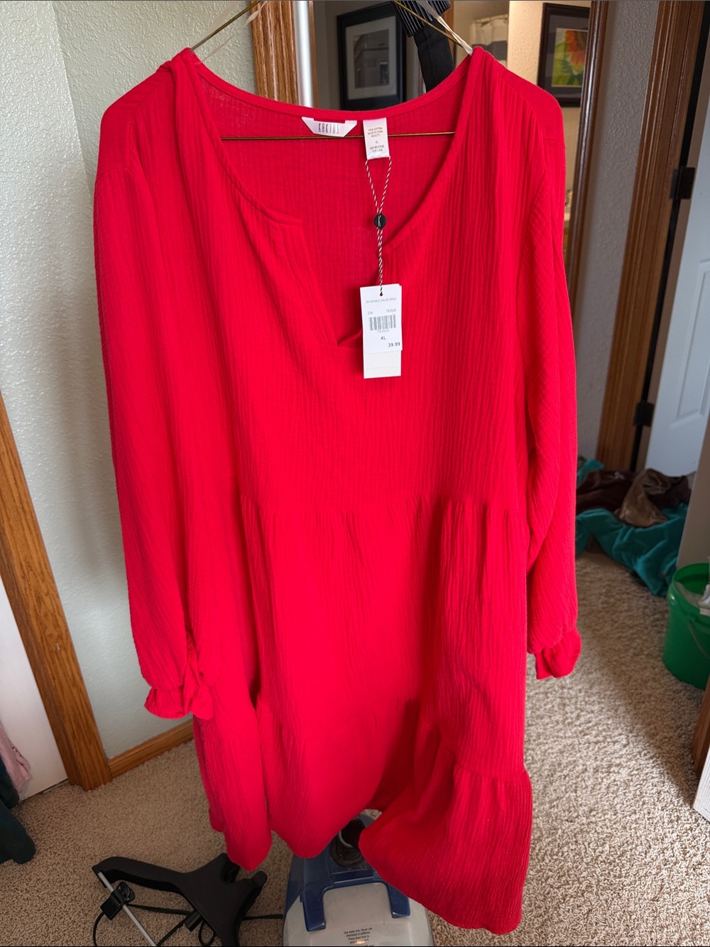 Kaktus Bright Red Long-Sleeve Tiered Dress